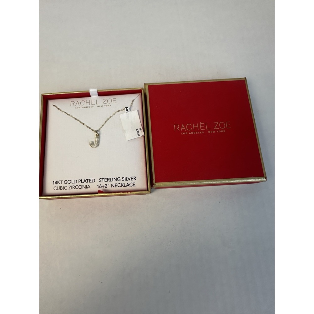 Rachel Zoe 14K Gold Plated Sterling Silver Cubic Zirconia Initial J Necklace NIB